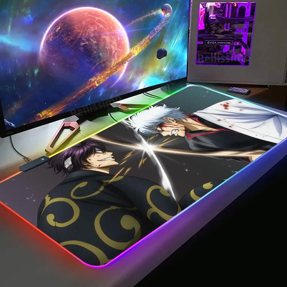 

Anime G Gintama Mouse Pad RGB Luminous Mouse Pad with Pad Gaming Accessories Prime Gaming XXL 900x400 Keyboard Pad Stitched Pad