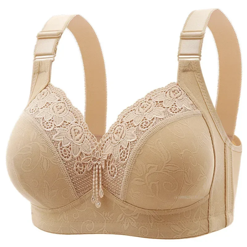 Full Cup Luxury Lace Bra Mother Underwear Wireless Push-up Lace Bra Sweat-absorbing Top Thin Mold Cup Soft for Women Brasiere