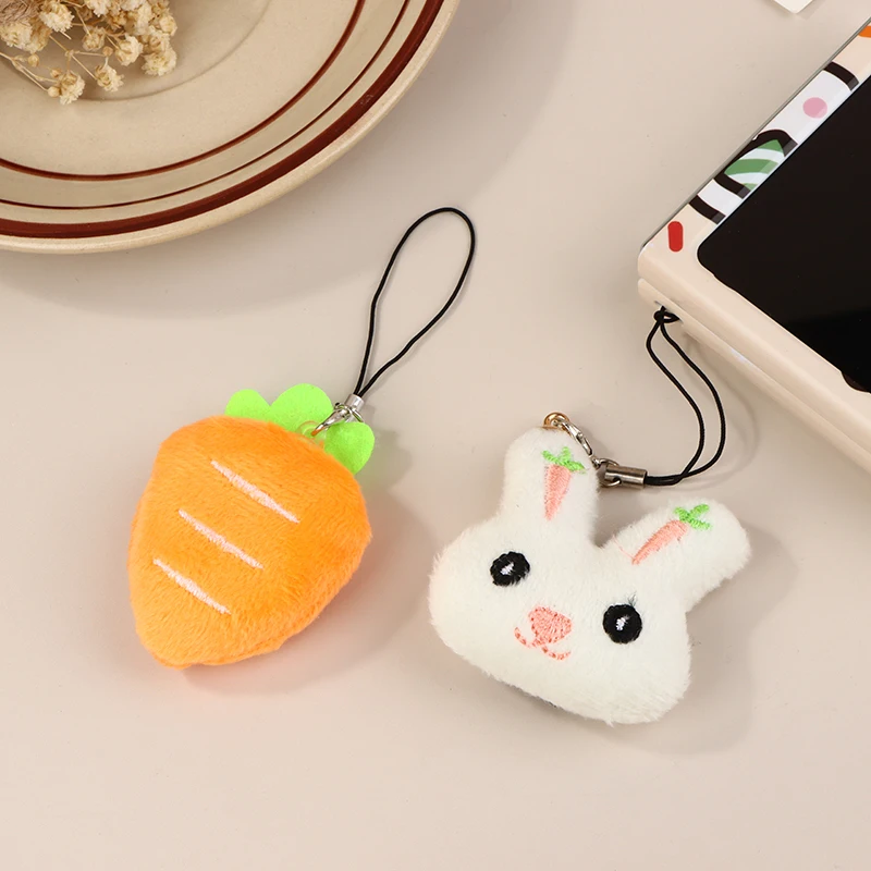 Kawaii Rabbit Carrot Phone Lanyard Stuffed Animal Doll Pendant Phone Chain For Girls Cute Plush Doll Phone Strap Keychain