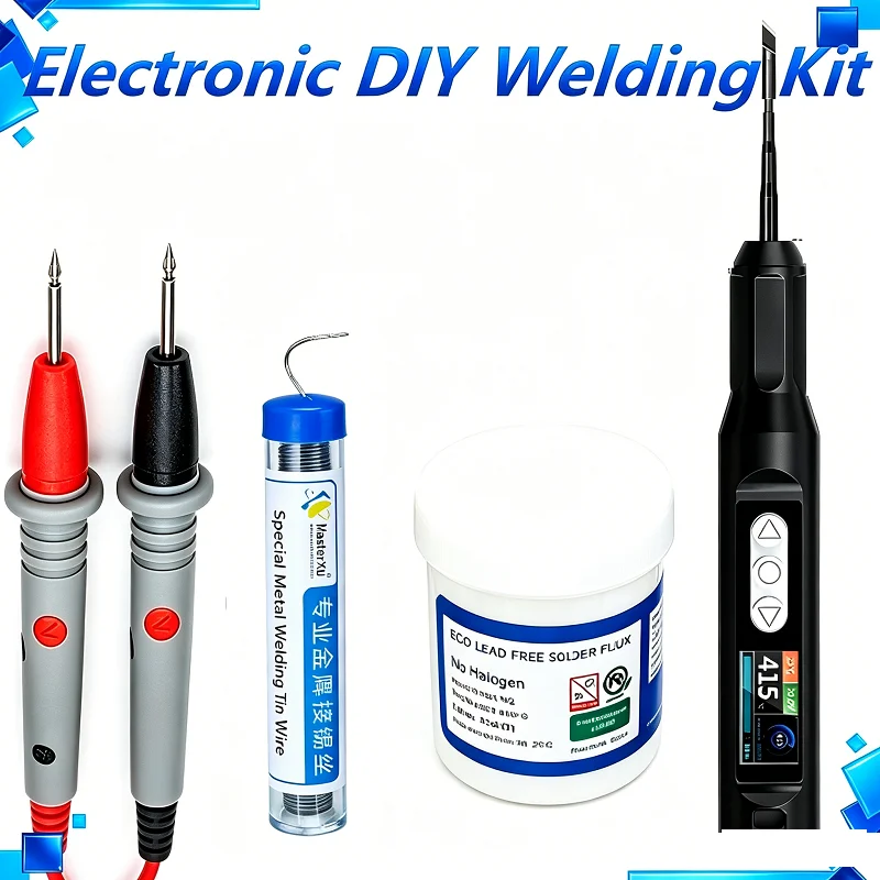 Kit de Soldadura con Multímetro, Cables de Prueba, Pulsera Antiestática, Alambre de Soldadura y Pasta de Flujo para Reparación de Electrónica DIY