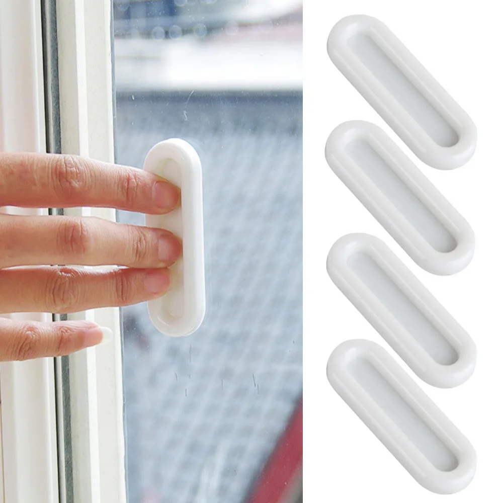 4pcs Self-Adhesive Furniture Handles Oval Door Handles Interior Door Glass Window Cabinet Drawer Non-Slip Grip Auxiliary Handles