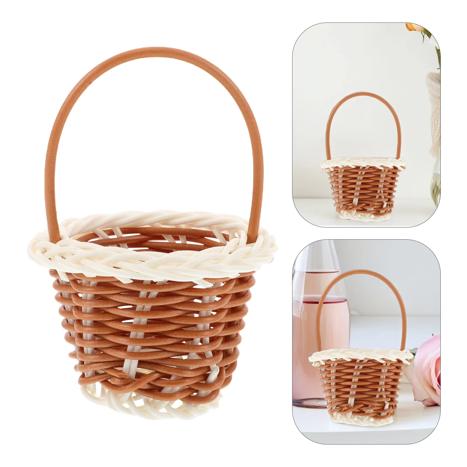 

10Pcs Wedding Flower Basket Handwoven Plastic White Floral Basket Handle for Flower Girl Rustic Elegant Wedding Centerpiece
