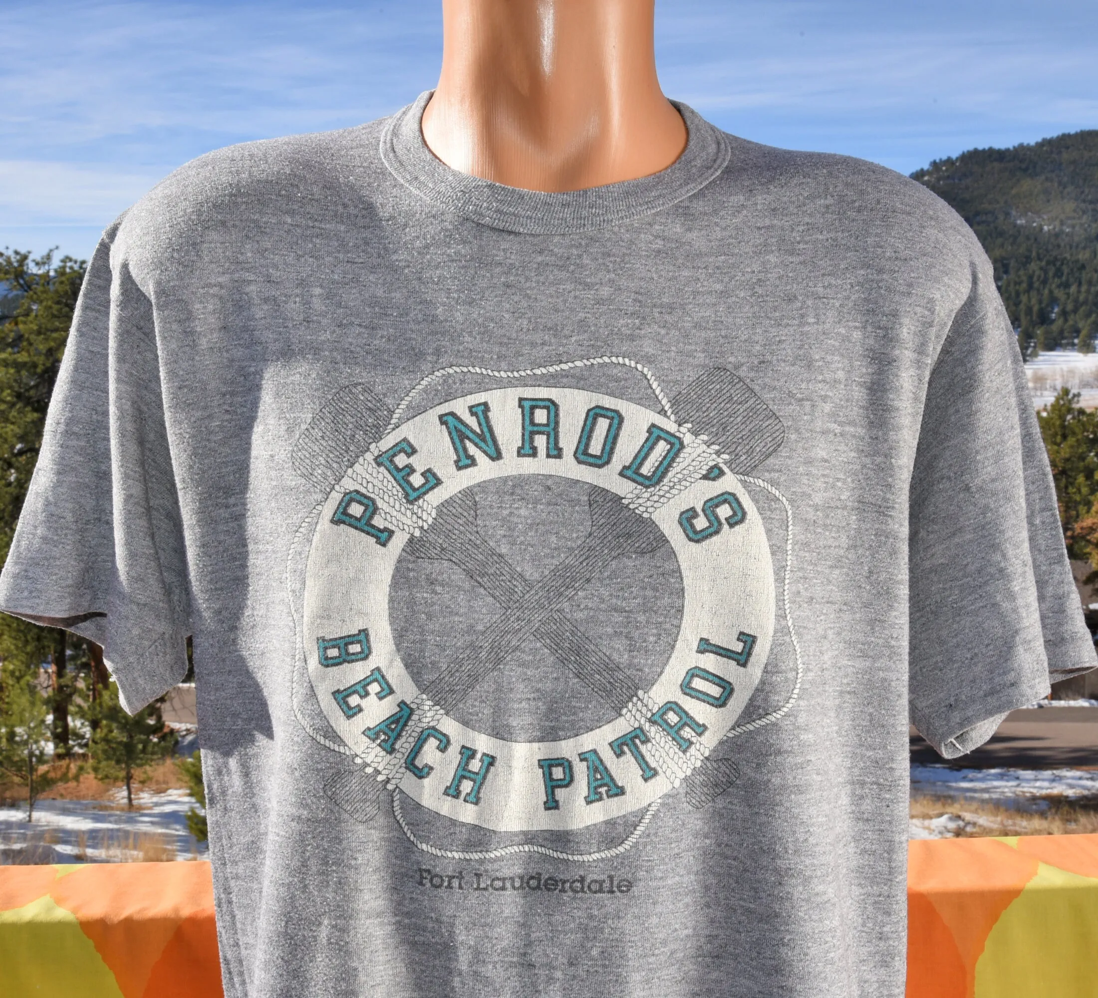 vintage 80s tee PENRODS beach patrol miami t shirt Large XL rayon tri blend