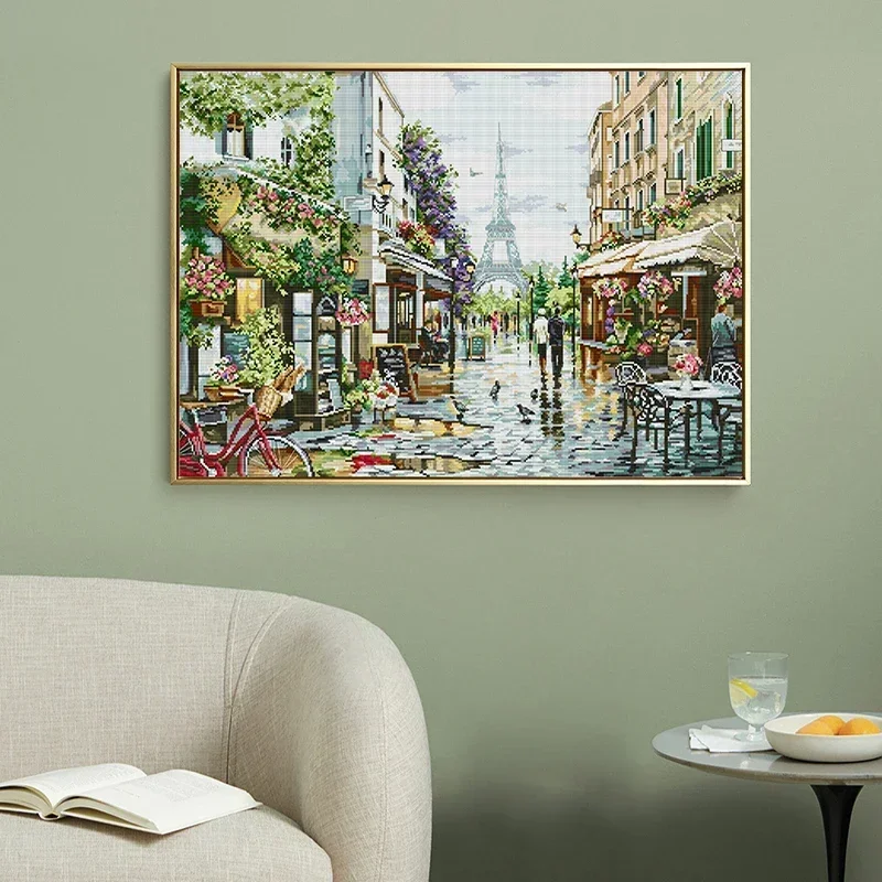 

Joy Sunday Cross Stitch Kit Paris Street View HD Pattern Home Decor 16/14CT Counted Printed Canvas DIY Embroidery Set With Gifts
