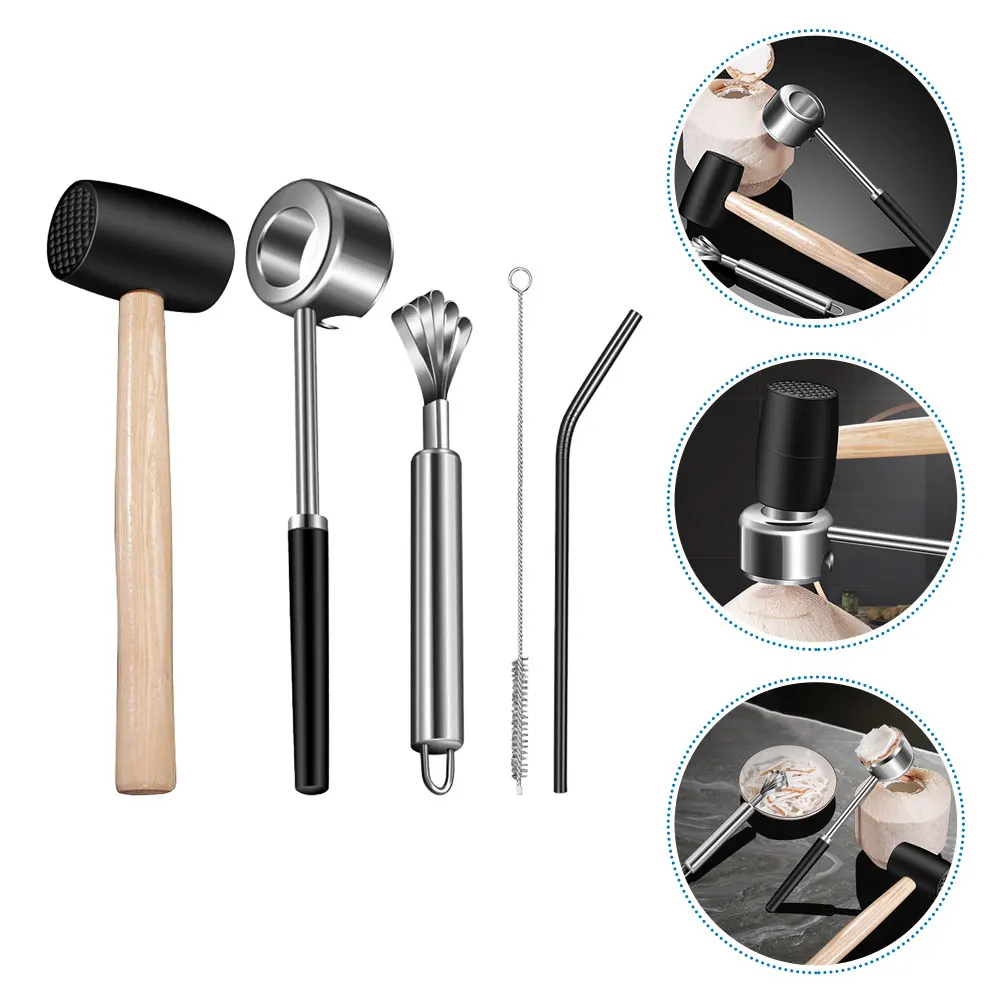 

1 Set Coconuts Opening Tools Stainless Steel Opener Kit Kitchen Gadget Portable Household Tool Reusable Coconut Meat