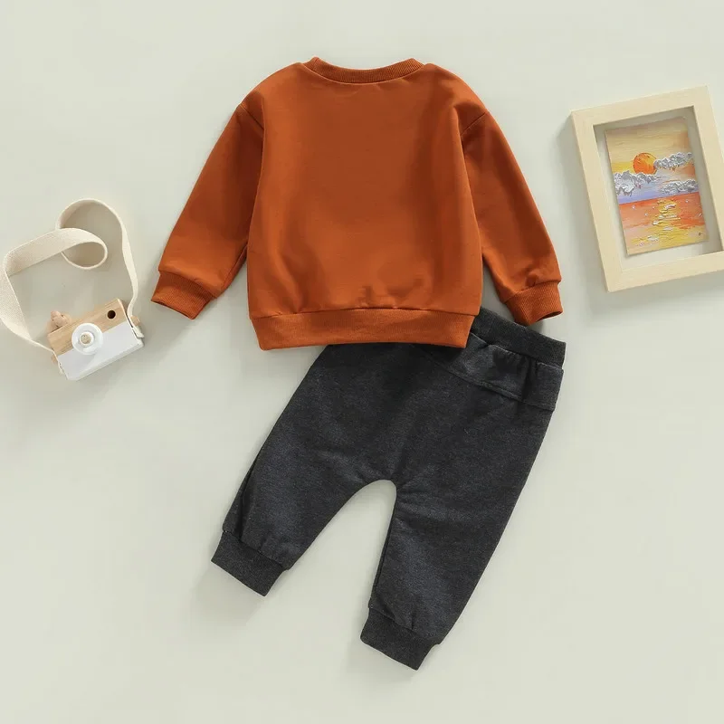 Newborn Kid Baby Boy Pant Sets Autumn Clothes Long Sleeve Letters Shirt and Long Drawstring Pants Baby Items Clothing Infant