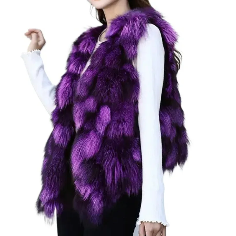 

2025 New spring Women fashion Fox Fur Vest Temperament slim fit Short Keep Warm Waistcoat Female Fashion Casual V-neck Outwear