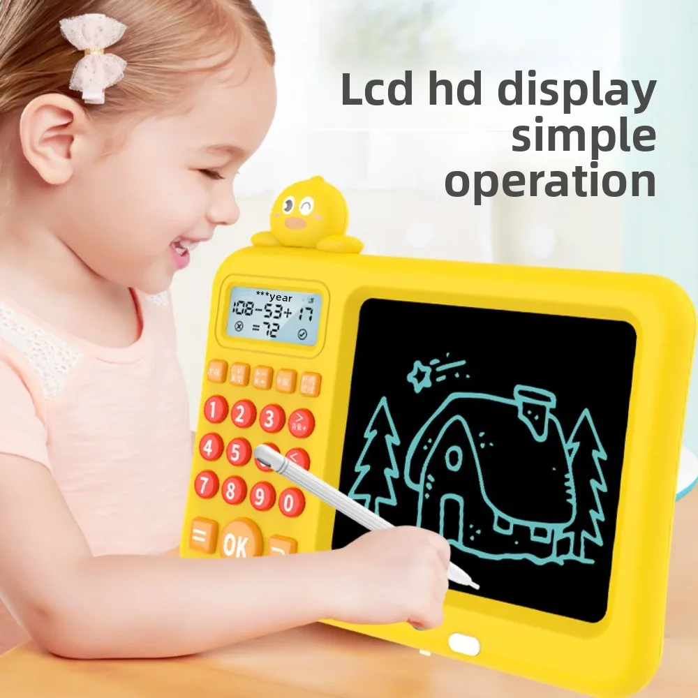 Máquina de aprendizagem educação precoce calculadora oral tela lcd desenho brinquedo matemática jogo lcd placa escrita pato amarelo