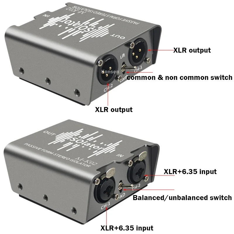 Passive Dual 6.35mm to XLR Audio Stereo Signal Isolator 2 in 2 out Hum Eliminator Box XLR Noise Switcher for DJ Mixer TRS Mic TV