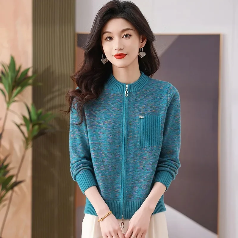 

Plus Size Female Sweater Coat 2025 New Spring Autumn Mother's Zipper Knitwear Cardigan Jacket Women's Fashion Overwear Tide Tops