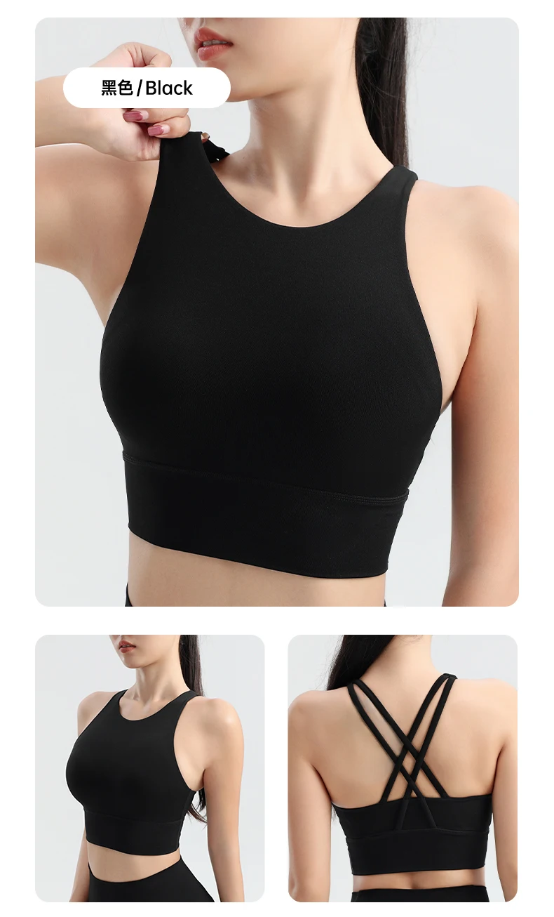 Damen Fitness-Sport-BH mit überkreuztem Rücken, hochfestes, eng anliegendes Oberteil für umfassendes Training, Gym, Yoga, Unterwäsche mit Brustpolster – Detail 7