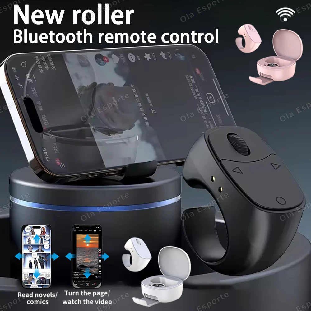 

2025New Bluetooth Ring Remote Control One Click Selfie Page Turning Roller Fingertip Controller for Phone Liking Scrolling rings