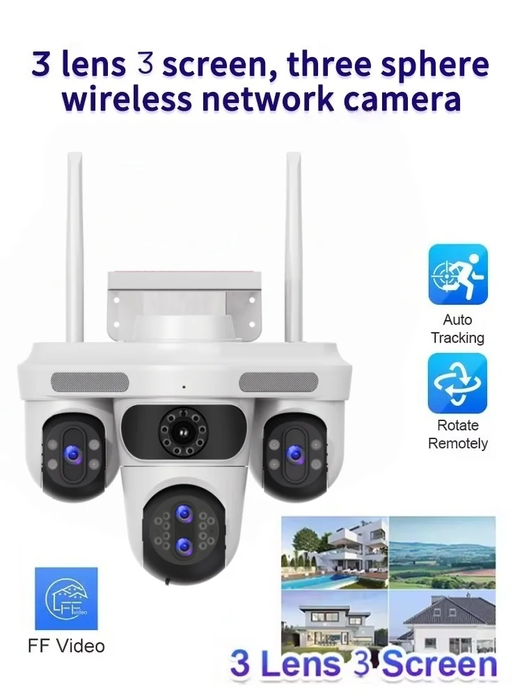 Three Screen Three Lens HD WIFI IP Camera Dual Lens Camera Auto Tracking IP66 Waterproof CCTV Video Security Cam iCsee