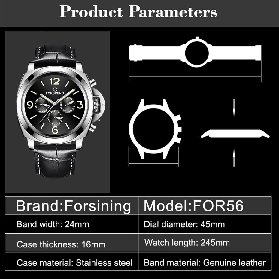 Fashion Forsining Top Brand Man Automatic Mechanical Men Luxury Classic Black Genuine Leather Band Watches Relogio Masculino