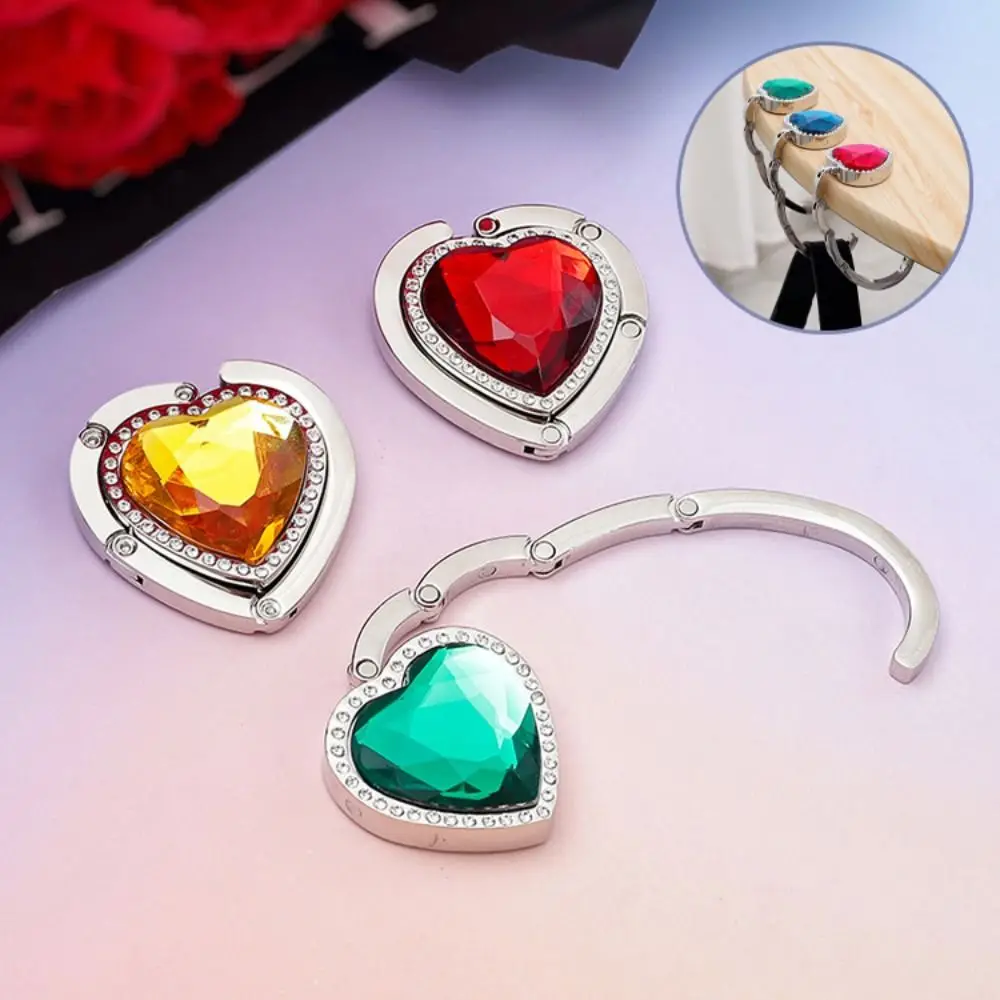 Rhinestone Folding Table Hook Bag Parts Portable Purse Bag Hanger Love Shape Strong Load-Bearing Handbag Hook Holder