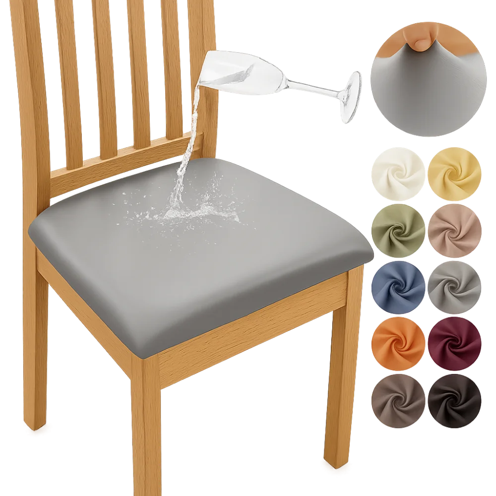 

Durable PU Leather Dining Room Chair Covers Removable Waterproof Chair Seat Covers Solid Color Chair Cover
