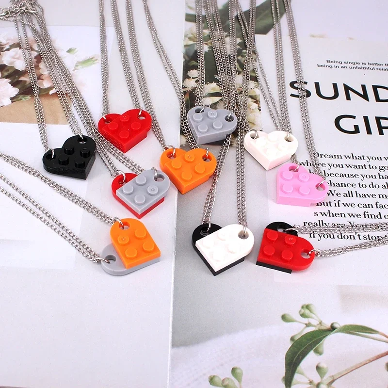 2pcs Punk Heart Brick Couples Love Necklaces for Women Men Lovers Friends Chains Necklaces Valentines Gift Jewelry E56