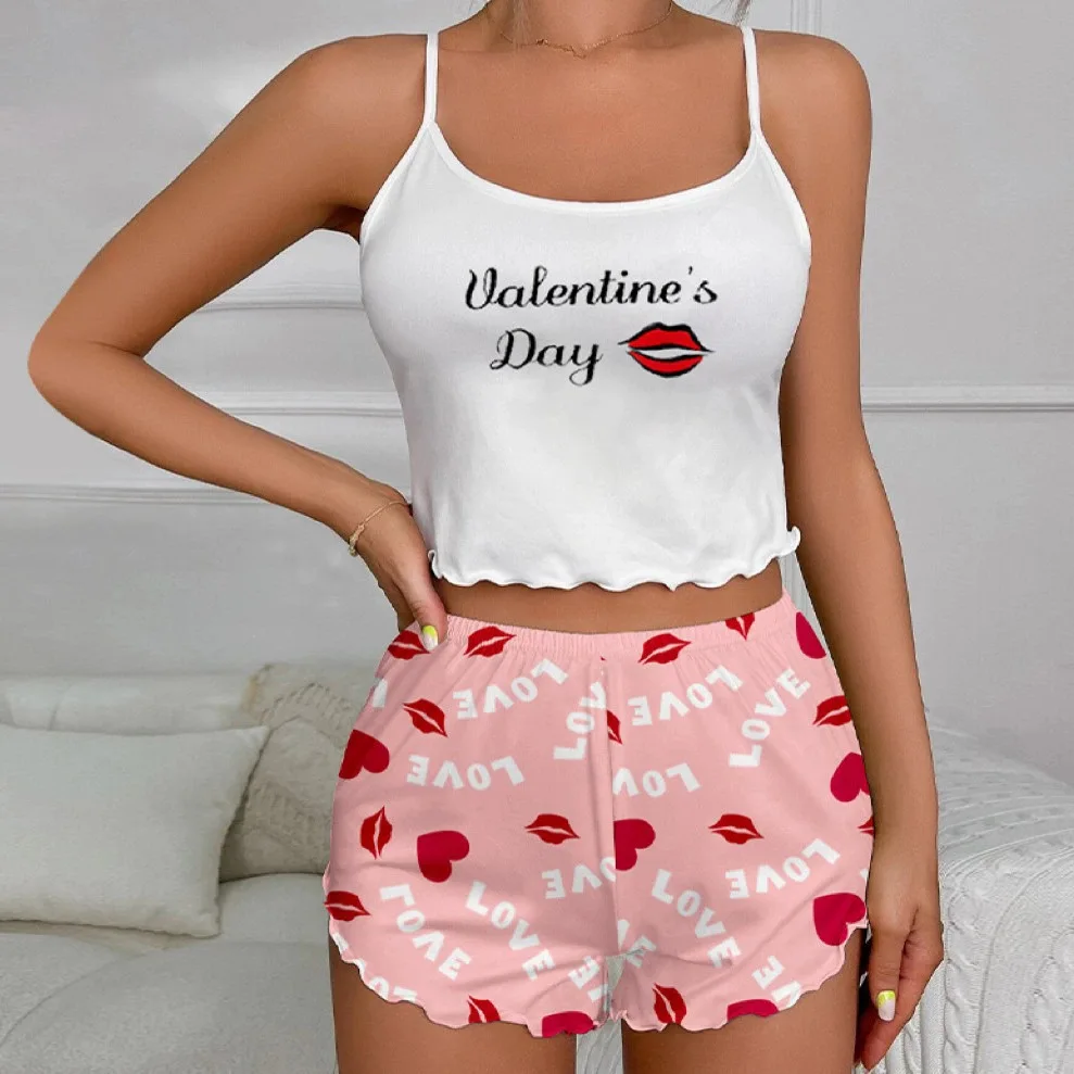 Summer Women's Milk Silk Printed Crown & Flamingo Shorts Tank Top Two-Piece Set… - Image 2