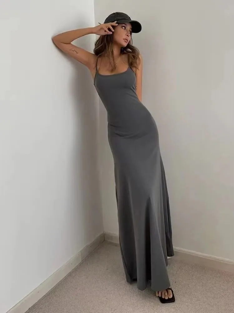 2024 Summer Women\'s New Fashion Simple Temperament Suspender Long Backless Slim Waisted Sexy Sweet And Spicy Casual Dresses