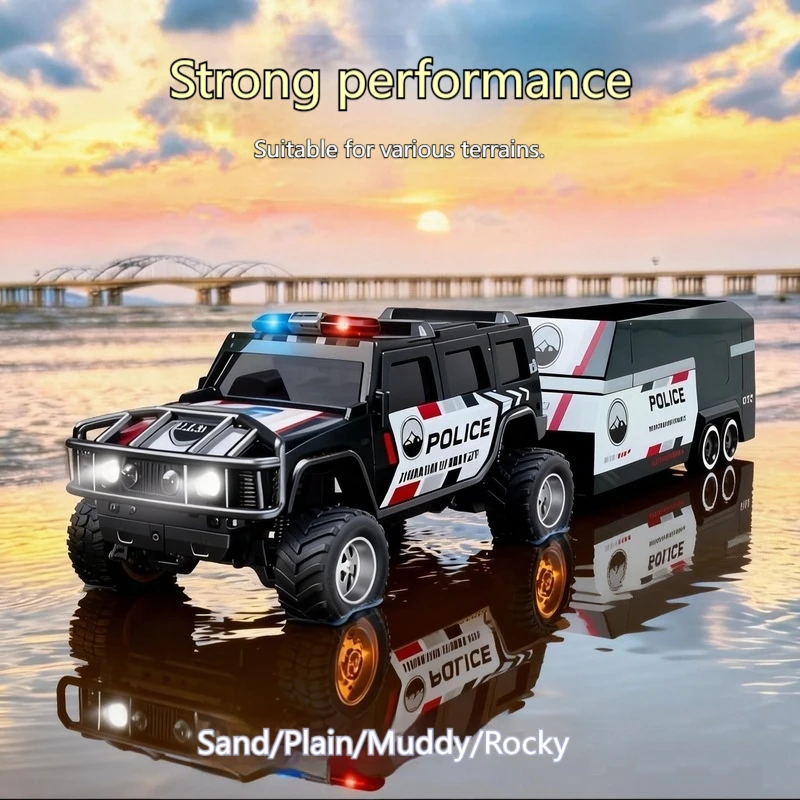 Hengguan New 1:64 Alloy Remote Control Hummer Police Car Off Road Drifting All Terrain Rubber Tires Anti Slip Wear Resistant