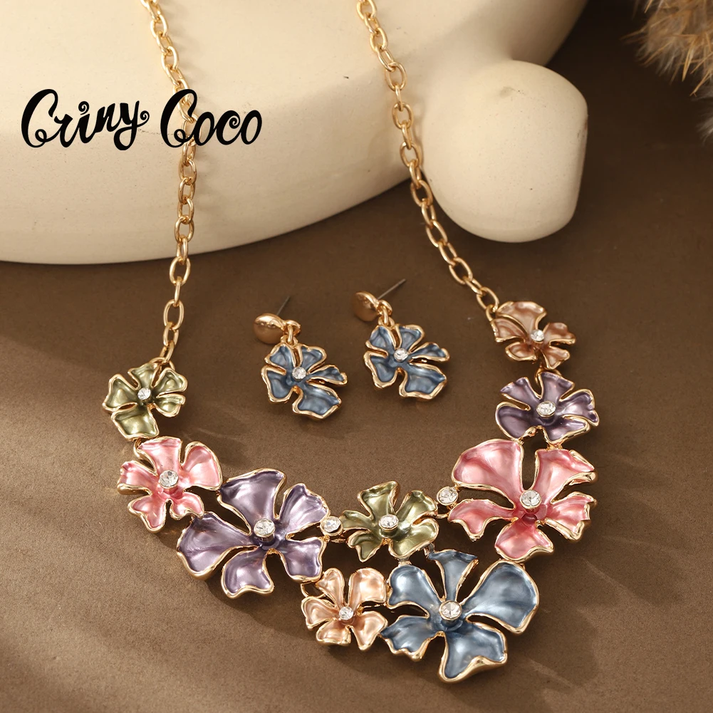 

Cring Coco Enamel Necklace Women's Flower Necklace Jewelry New Cute Elegant Simple Fashion Necklace Valentine's Day Best Gift