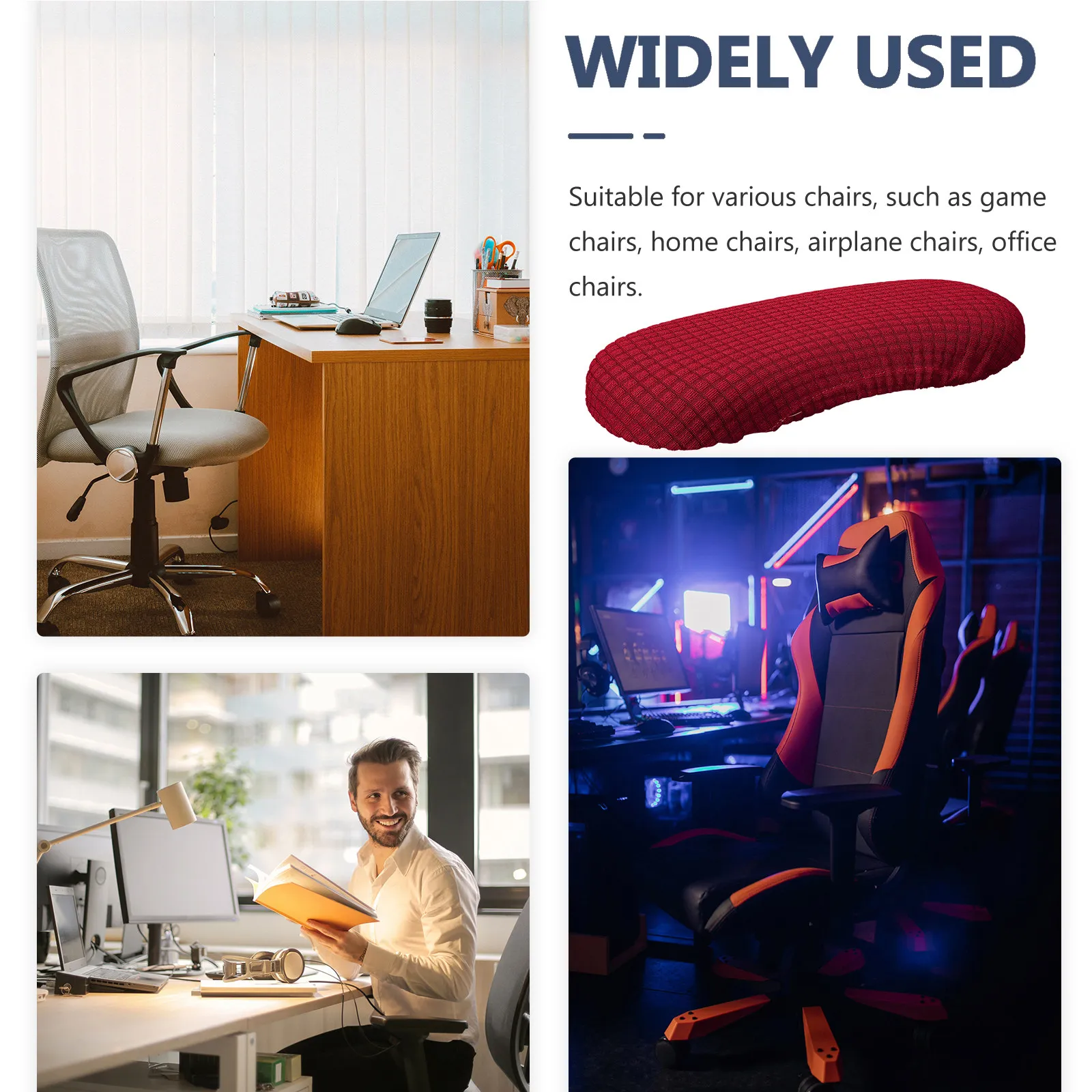 1Pair Office Chair Half-Cover Armrest Covers Elastic Pure Color Non-Slip Fit Replacement Desk Chair Arm Pads Gaming