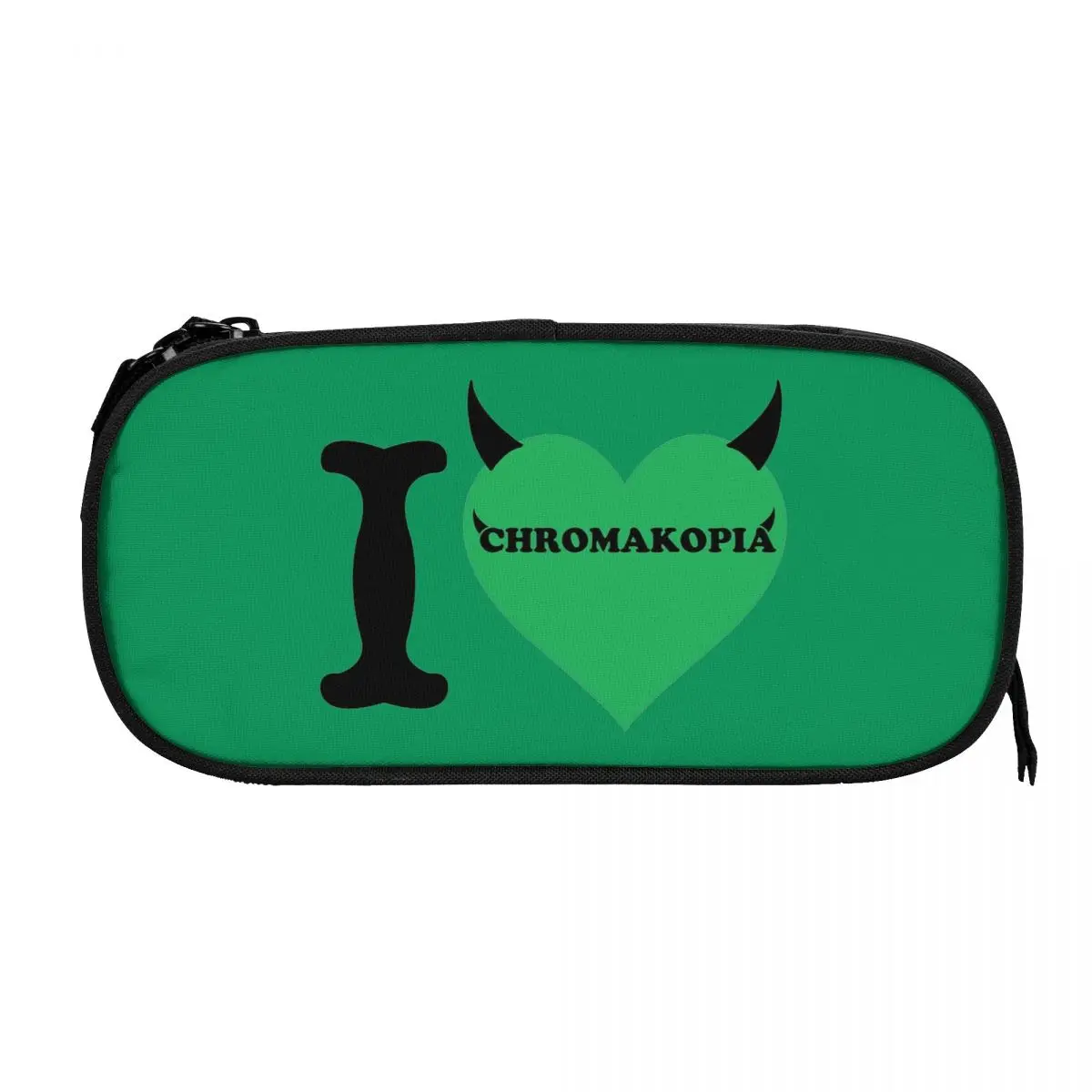 CHROMAKOPIA Green Heart Devil Design Pencil Cases Pen Box Bags for Student Large Storage Students School Cosmetic Pencilcases