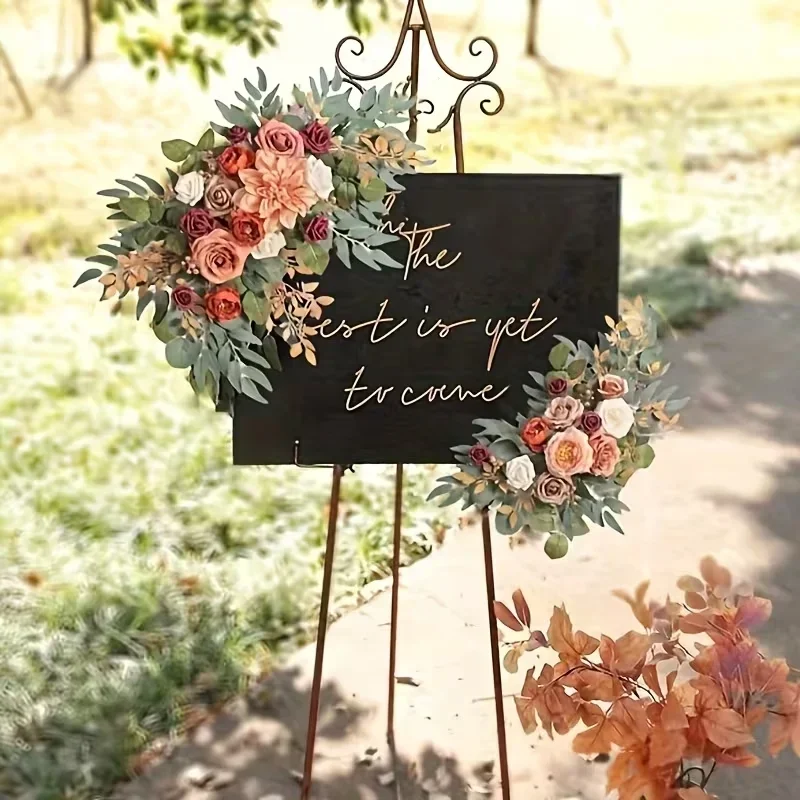 

2026-2pcs Elegant Autumn-Themed Artificial Flower Garland-39.98cm Lush Decor Floral Welcome Sign with Roses, Peonies &Eucalyptus