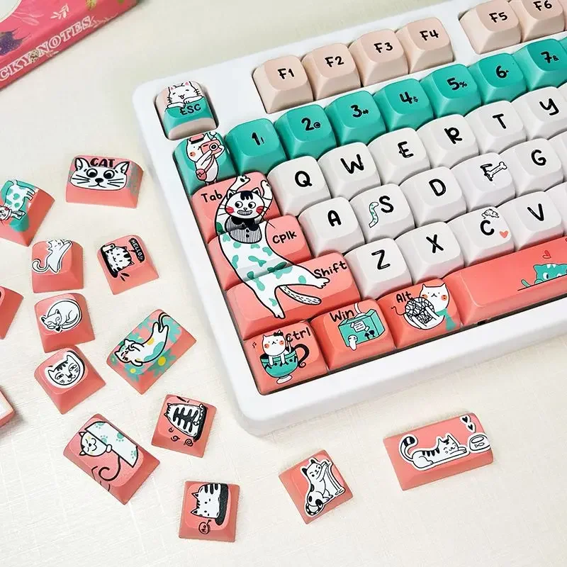 136-Key Cat Keycap XDA Cute Cartoon Five-Sided Sublimation Pbt Keycap Girls Personalized DIY Mechanical Keyboard KeyCap