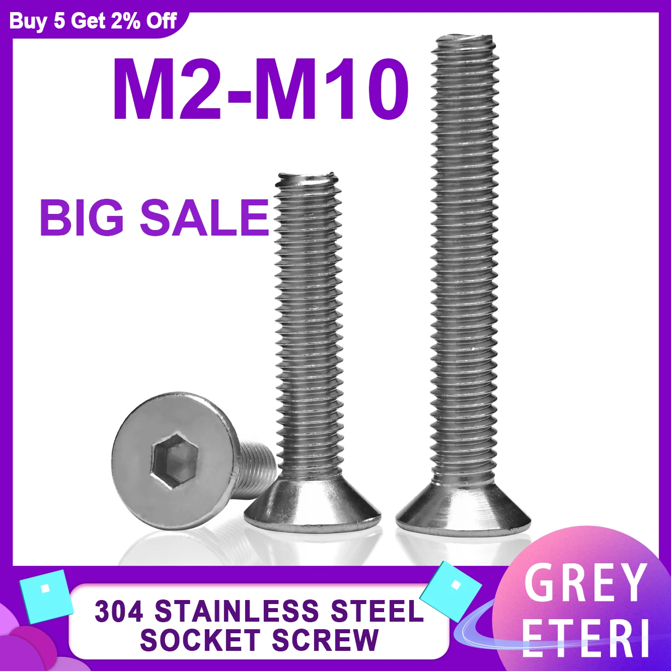 304 Stainless Steel DIN7991 Countersunk Head Hex Socket Screws Bolt Allen Thread Machine Metal Screws M2 M2.5 M3 M4 M5 M6 M8 M10