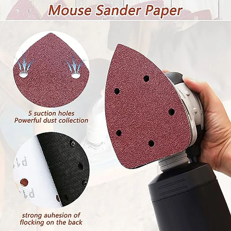 140 x 98mm Mouse Detail Sander Sandpaper 5 Hole 60 Pcs Hook and Loop  Assorted 40/60/80/120/240/320Grit for Polishing Wood Metal