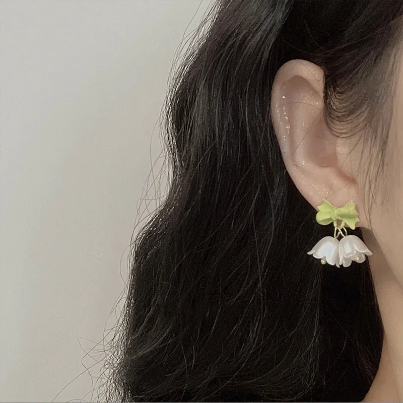 Lily of The Valley Stud Earrings Delicate White Enamel Mini Lightweight Hypoallergenic Jewelry for Women Spring Summer  Wear