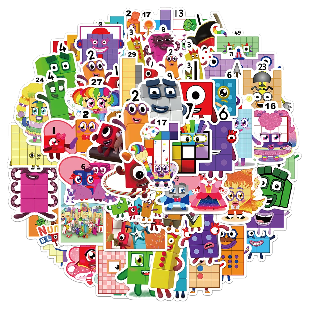 52PCS Creative Fun Cartoon Digital Building Blocks Stickers Decorative Phone Cases Notebook Water Cups Cute Stickers