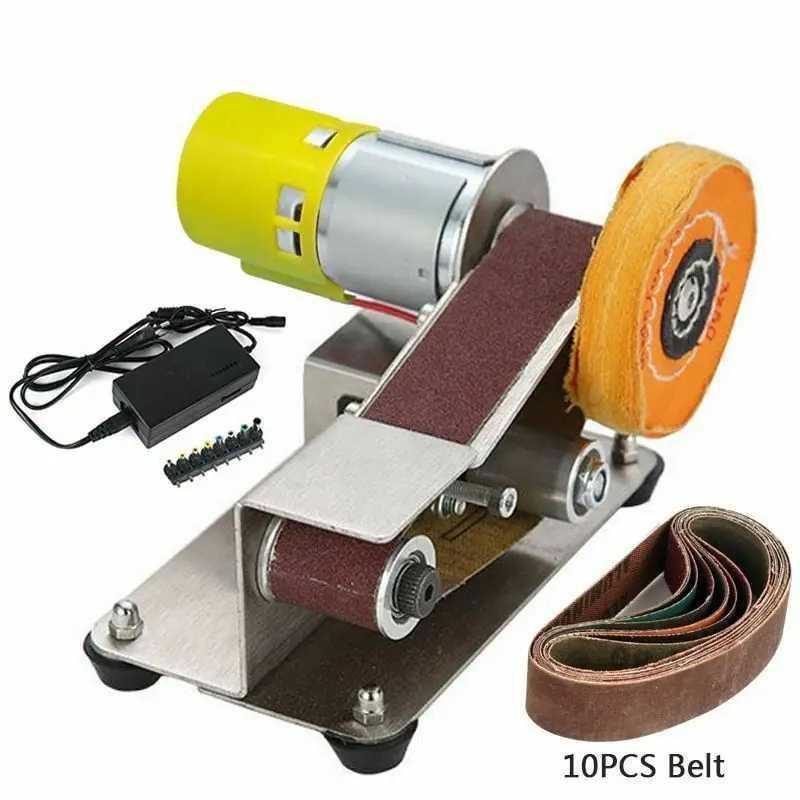 180W Mini Electric Belt Sander Kit Cutter Edges Sharpener Adjustable Speed Polisher Machine Sharpening With 10PCS Belt 110/220V