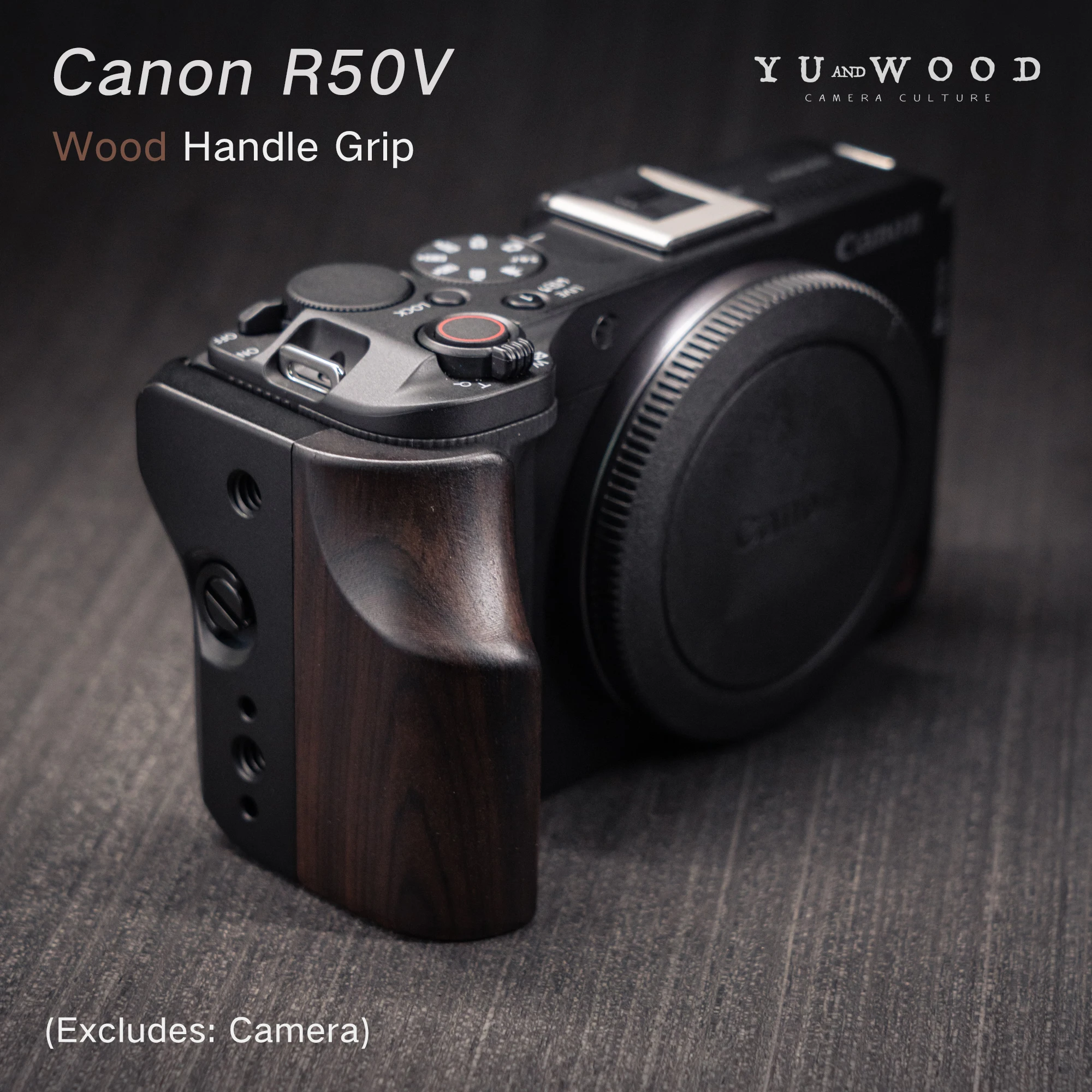 Multifunktionaler Erweiterungskäfig aus Massivholz für Canon EOS R50 V mit Massivholz-Handgriff und Seitenplatte aus Aluminiumlegierung