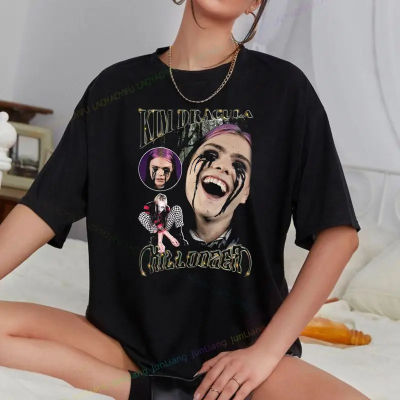 كيم دراكولا: تي شيرت ذو وجه دامي - تي شيرت رجالي على الطراز القوطي - ملابس صيفية عصرية للرجال والنساء