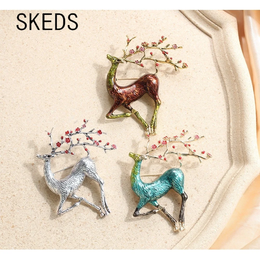 SKEDS Women Men Creative Deer Enamel Brooch Painting Reindeer Sika Deer Brooches Pin Metal Cute Animal Jewelry Pins Accessories