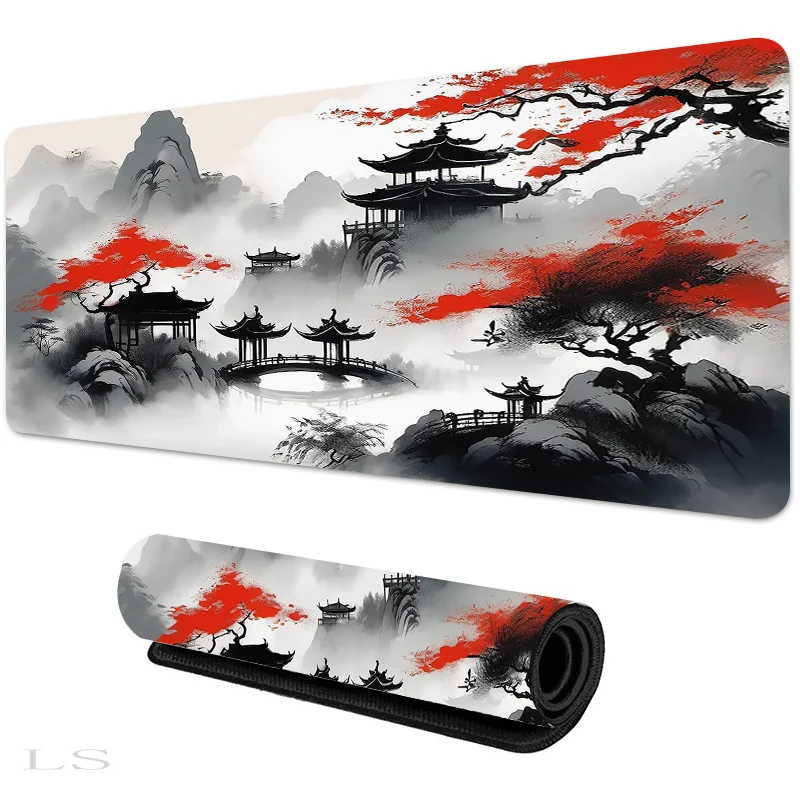 Japanese Cherry Blossom White Gaming Mouse Pad XXL Extended Large Mouse Mat Desk Pad Stitched Edges Mousepad Long Nonslip Rubber - Detail 1