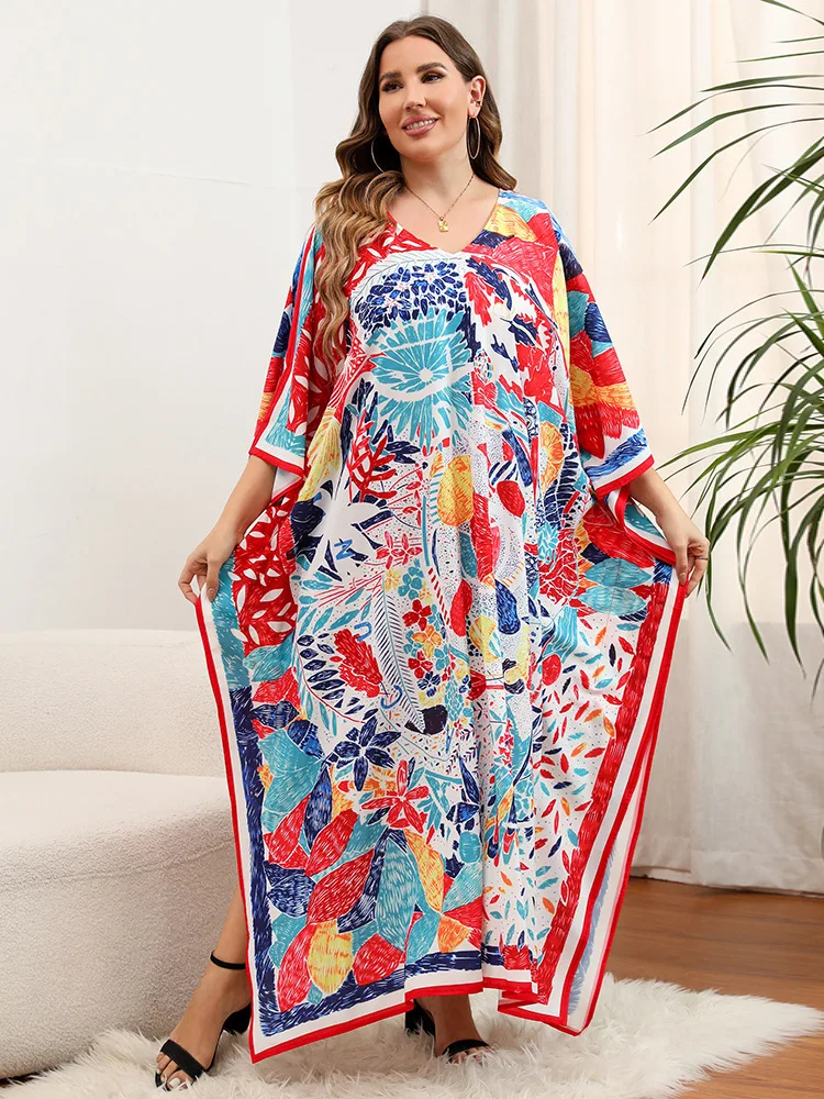 Bohemian Beach Dresses for Women Printed Kaftans Bikini Cover Ups Maxi Robe Holiday Bathing Suits Factory Supply Dropshipping