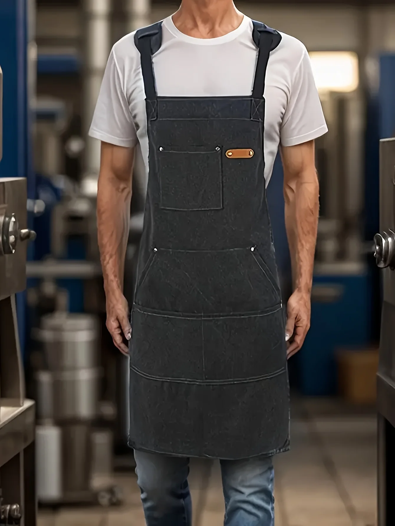 Good Quality Apron Waterproof Men's Solid Cotton Work Apron With Kangaroo Pocket, Durable Carpenter Apron Store Apron For Men