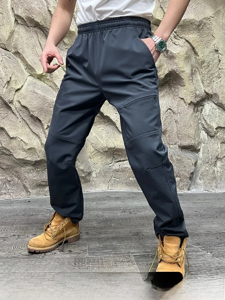 

Мужские уличные ветрозащитные брюки на подкладке, мягкие повседневные брюки, осенне-зимние прямые брюки, молодежные брюки из полиэстера и спандекса