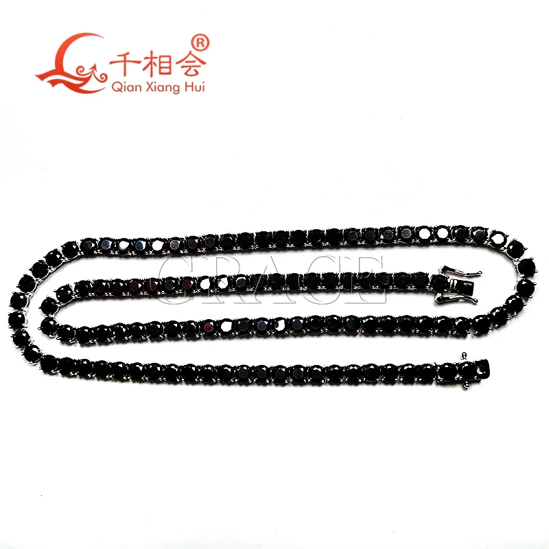 Luxury Black Moissanite Tennis Necklace 3mm/4mm/5mm 925 Sterling Silver Unisex Jewelry for Wedding Party Dating