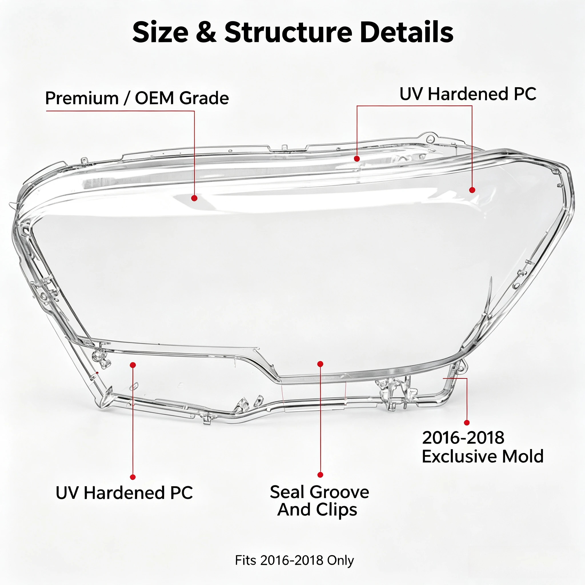 Moggic Headlight Lens Cover Compatible With Toyota Tacoma 2016-2018 SR5 TRD Sport Off Road Left Right Side Replacement Clear