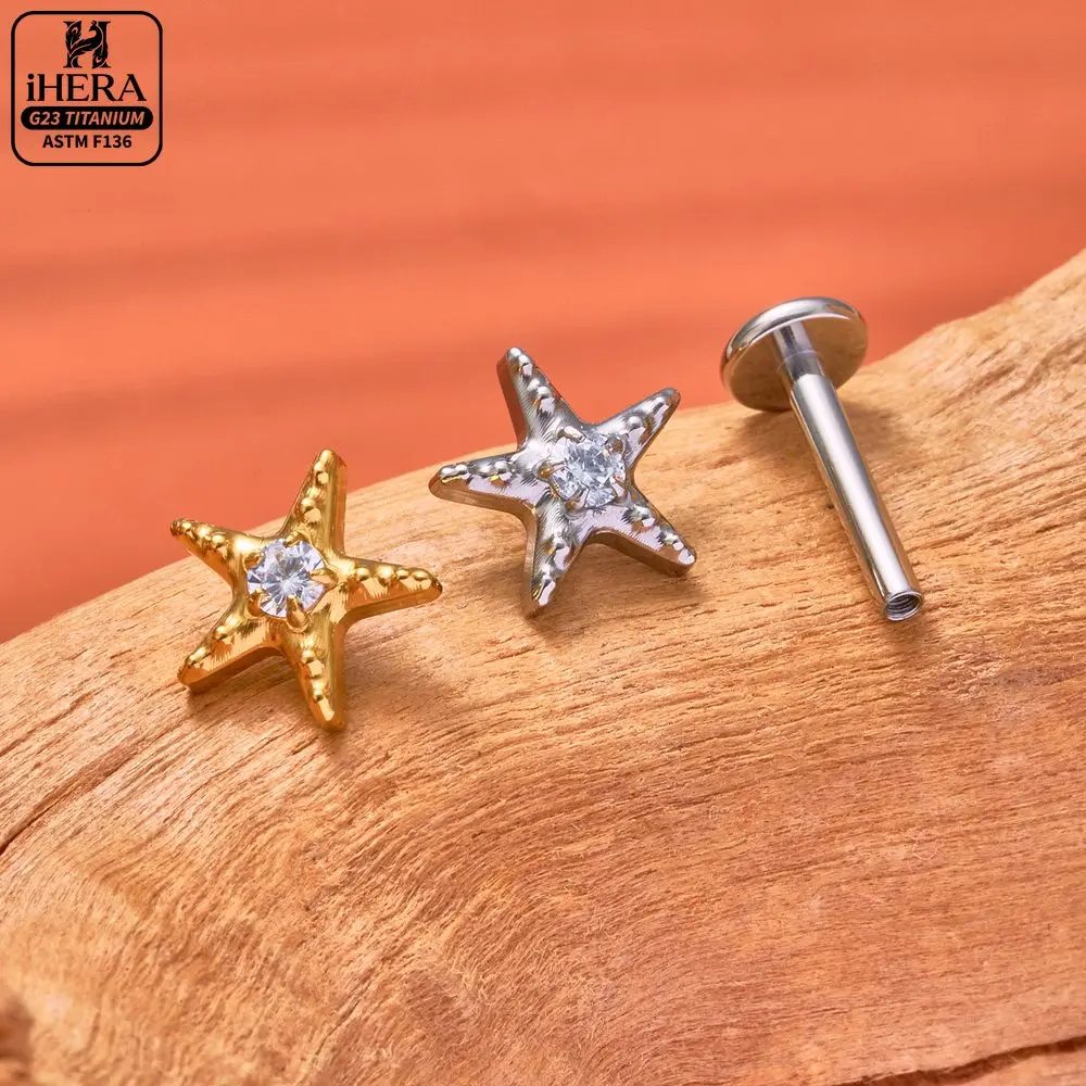 ASTM F136 Titan Piratenschädel Flachrück-Ohrpiercing Funkelnder CZ Seestern Halbmond Schlange Engel Labret Helix Tragus Schmuck – Detail 18