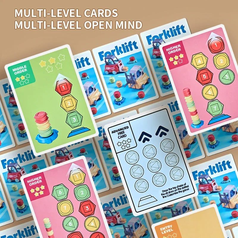 モンテッソーリ-子供向けの早期教育用スタッキングゲーム,車,エンジニアリングトラック,フォークリフト,色認識,学習玩具