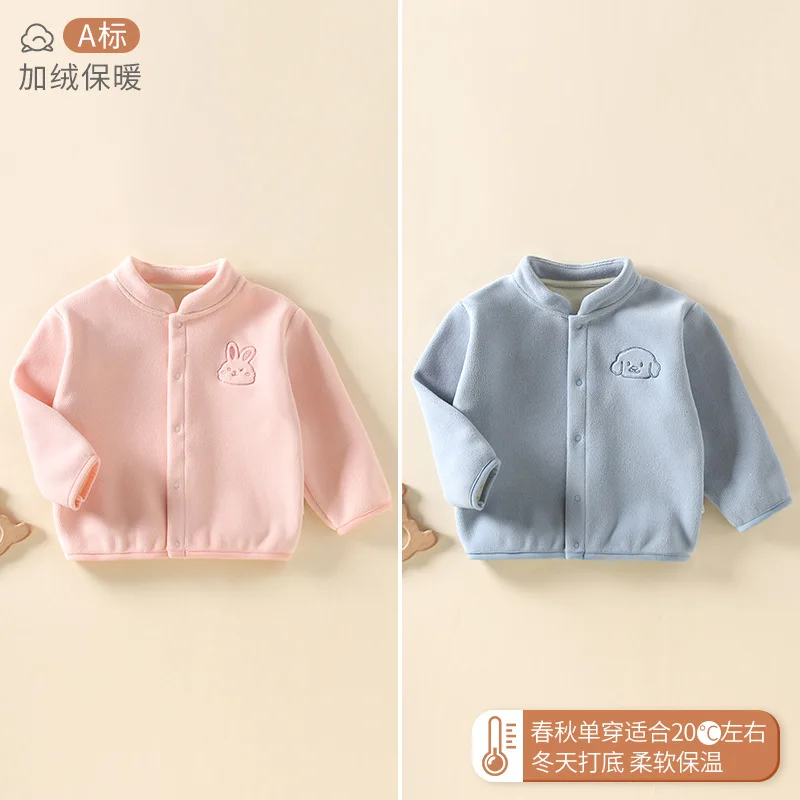 Children's baby Ollie velvet jacket boy's velvet warm autumn winter clothing baby girl's thick double-sided velvet casual top