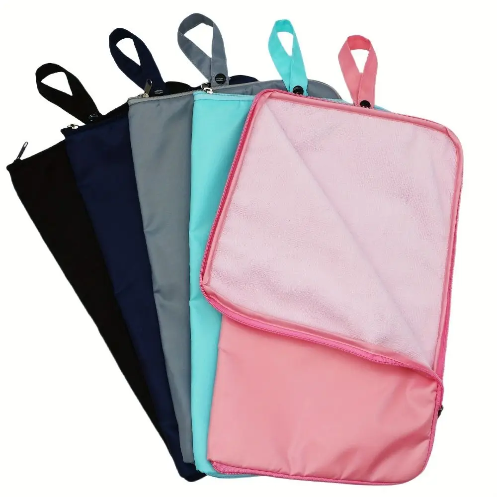 Compact Zipper Closure Towel Wet Bag Snap Handle Solid Color Swimming Suit Pouch Portable Leakproof Swim Bag Swimming