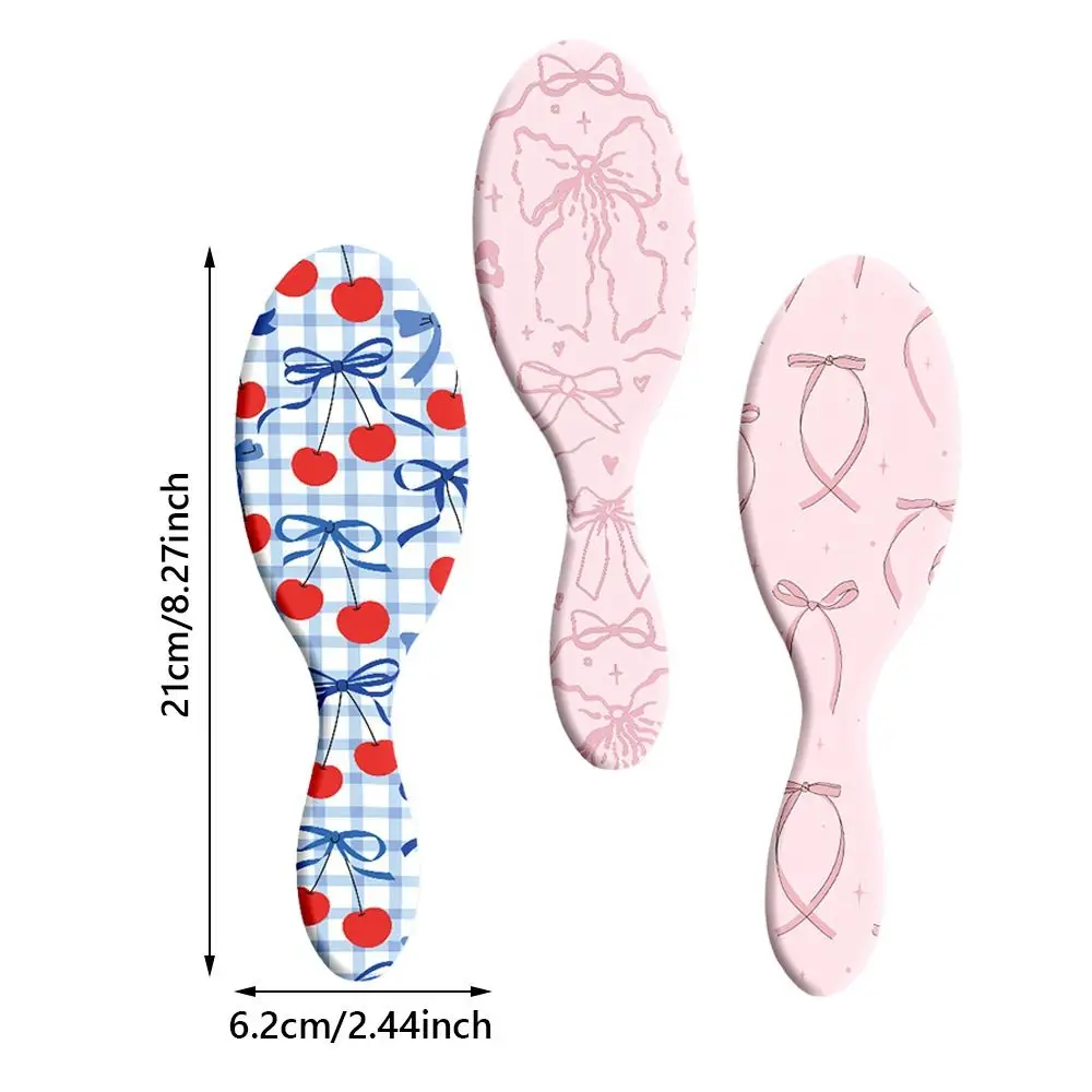 البيضاوي وسادة هوائية فرشاة شعر Bowknot الكرز نمط مكافحة ساكنة وفك تشابك فرشاة لطيف البلاستيك المحمولة مشط الشعر #6