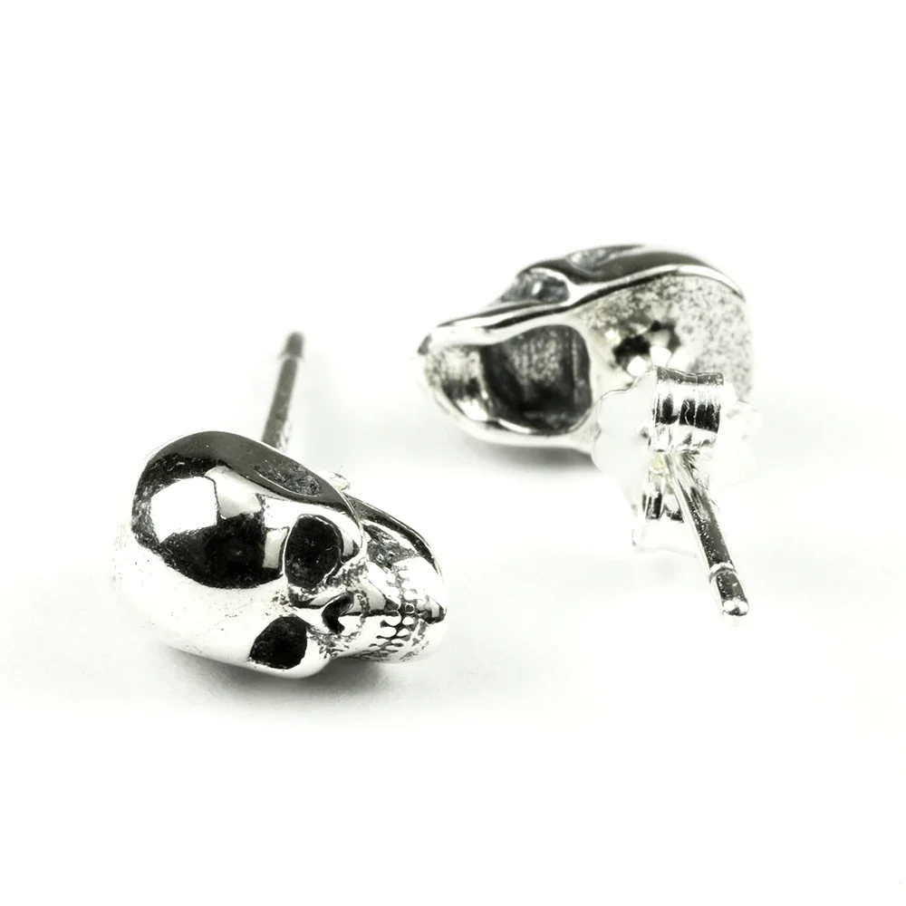 Real 925 Sterling Silver Skull Earrings Studs Set Small Rock Punk Gothic Vintage Jewelry For Men And Women Brinco Masculino