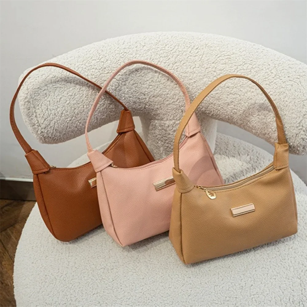 

New Fashion Women’s PU Leather Shoulder Bags Solid Color Underarm Bag Female Casual Commuter Handbag Trendy Versatile Hobo Bag